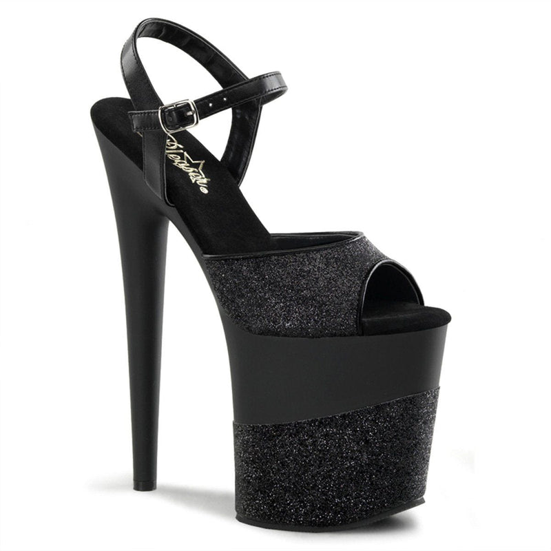 Pleaser FLAMINGO-809-2G Platform Sandal (Black Glitter/Black-Glitter)