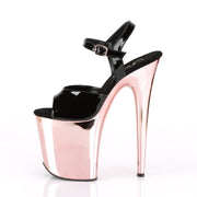 Pleaser FLAMINGO-809 Platform Sandal (Black Patent/Rose Gold Chrome)