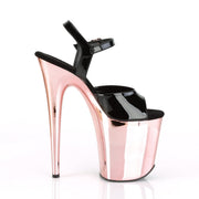 Pleaser FLAMINGO-809 Platform Sandal (Black Patent/Rose Gold Chrome)