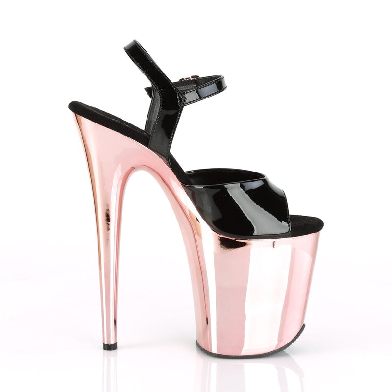 Pleaser FLAMINGO-809 Platform Sandal (Black Patent/Rose Gold Chrome)