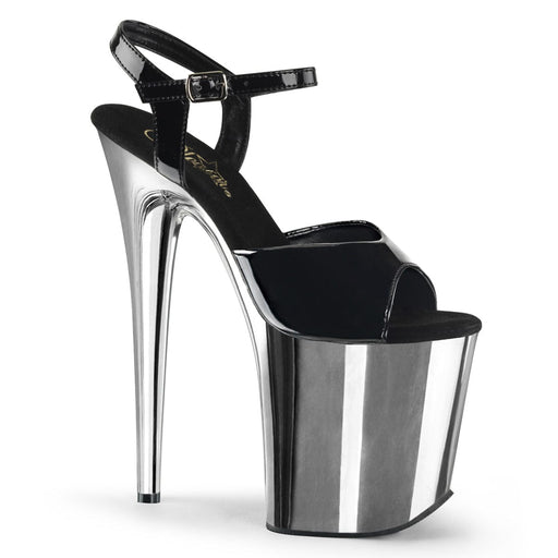 Pleaser FLAMINGO-809 Platform Sandal (Black Patent/Silver Chrome)