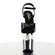 Pleaser FLAMINGO-809 Platform Sandal (Black Patent/Silver Chrome)