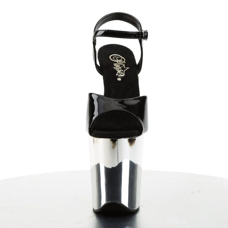 Pleaser FLAMINGO-809 Platform Sandal (Black Patent/Silver Chrome)