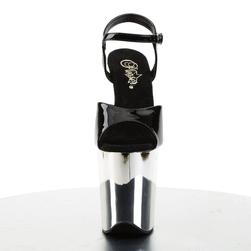 Pleaser FLAMINGO-809 Platform Sandal (Black Patent/Silver Chrome)