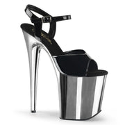 Pleaser FLAMINGO-809 Platform Sandal (Black Patent/Silver Chrome)