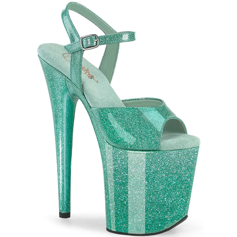 Pleaser FLAMINGO-809GP Platform Sandal (Aqua Glitter Patent/M)