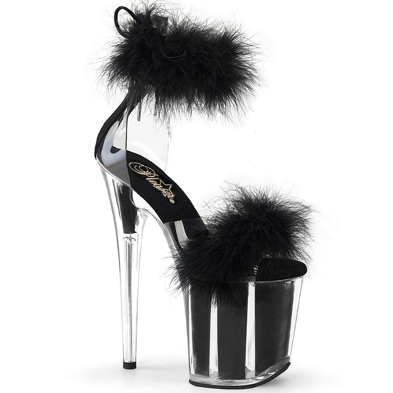 Pleaser FLAMINGO-824F Platform Sandal (Clear-Black Fur/M)