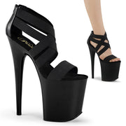 Pleaser FLAMINGO-869 Platform Sandal (Black Elastic Band-Faux Leather/Black Matte)