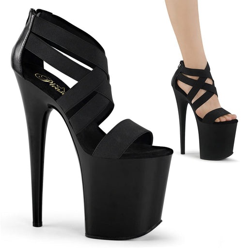 Pleaser FLAMINGO-869 Platform Sandal (Black Elastic Band-Faux Leather/Black Matte)