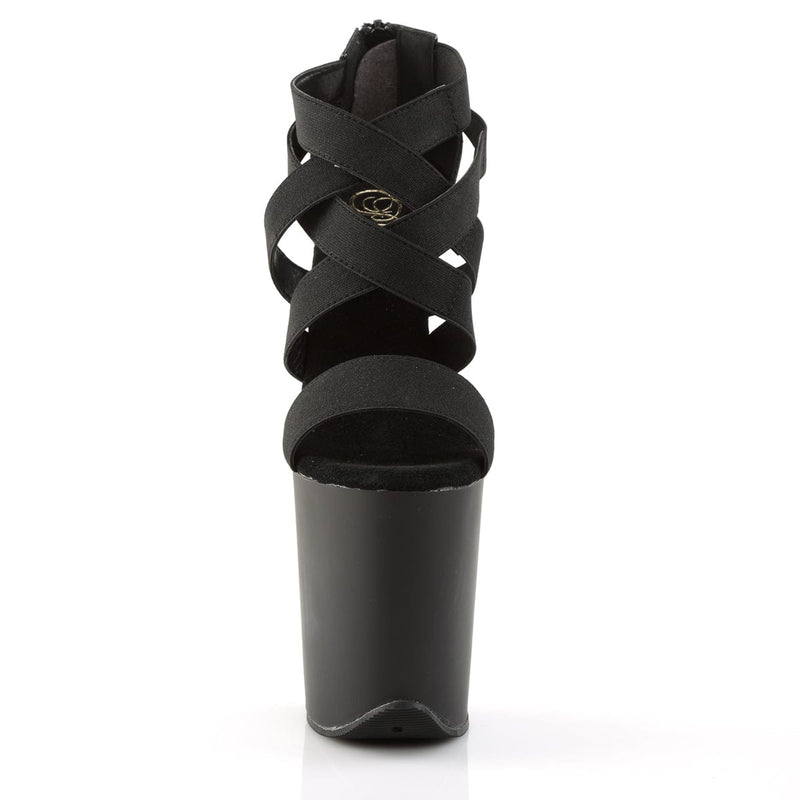 Pleaser FLAMINGO-869 Platform Sandal (Black Elastic Band-Faux Leather/Black Matte)
