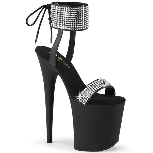 Pleaser FLAMINGO-870 Platform Sandal (Black Faux Leather-Rhinestone/Black Matte)
