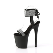 Pleaser FLAMINGO-870 Platform Sandal (Black Faux Leather-Rhinestone/Black Matte)