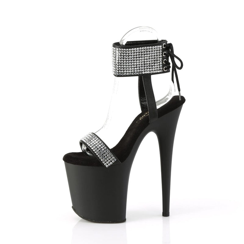 Pleaser FLAMINGO-870 Platform Sandal (Black Faux Leather-Rhinestone/Black Matte)