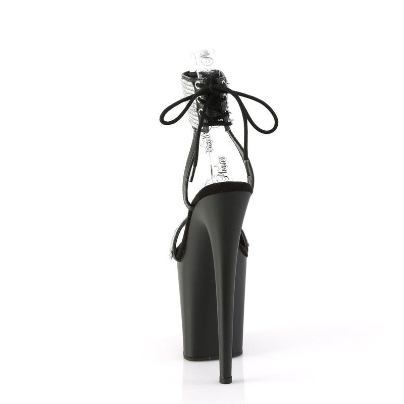 Pleaser FLAMINGO-870 Platform Sandal (Black Faux Leather-Rhinestone/Black Matte)