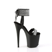 Pleaser FLAMINGO-870 Platform Sandal (Black Faux Leather-Rhinestone/Black Matte)