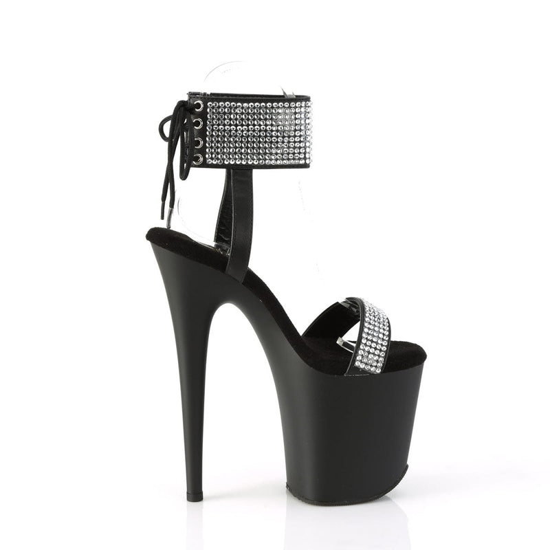 Pleaser FLAMINGO-870 Platform Sandal (Black Faux Leather-Rhinestone/Black Matte)