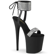 Pleaser FLAMINGO-870 Platform Sandal (Black Faux Leather-Rhinestone/Black Matte)
