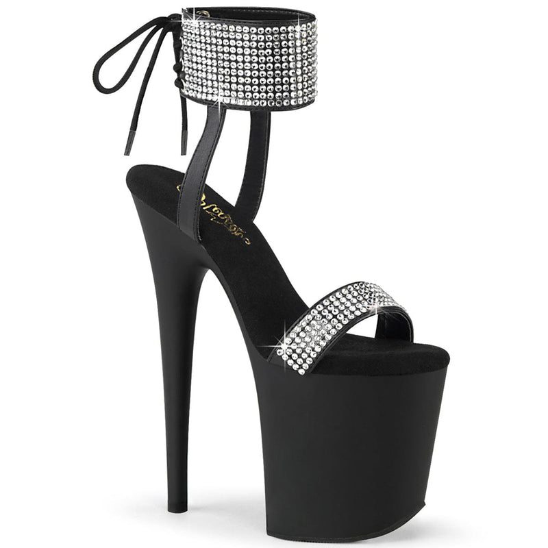 Pleaser FLAMINGO-870 Platform Sandal (Black Faux Leather-Rhinestone/Black Matte)