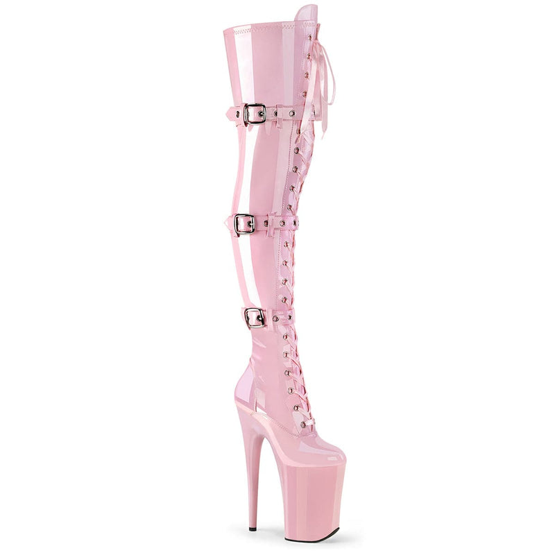 Pleaser INFINITY-3028 Platform Thigh High Boot (Baby Pink Stretch Patent/Baby Pink)