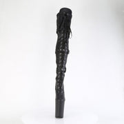 Pleaser INFINITY-3028 Platform Thigh High Boot (Black Stretch Faux Le/Black Matte)