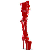 Pleaser INFINITY-3028 Platform Thigh High Boot (Red Stretch Patent/Red)