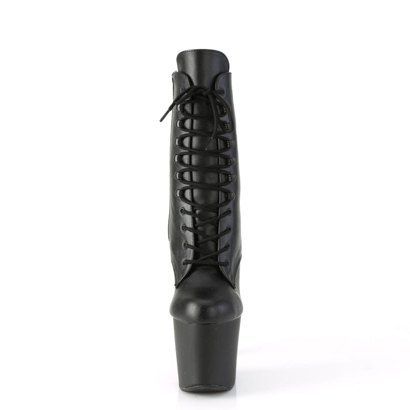 Pleaser IRONGRIP-1020 Platform Ankle Boot (Black Faux Leather/Black Matte-Silver Brushed)