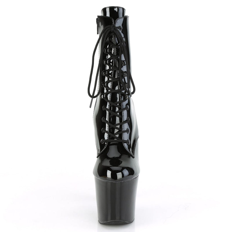 Pleaser IRONGRIP-1020 Platform Ankle Boot (Black Patent/Black-Silver Brushed)