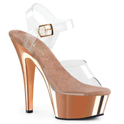Pleaser KISS-208 Platform Sandal (Clear/Rose Gold Chrome)