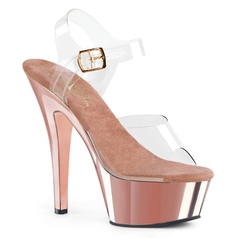 Pleaser KISS-208 Platform Sandal (Clear/Rose Gold Chrome)