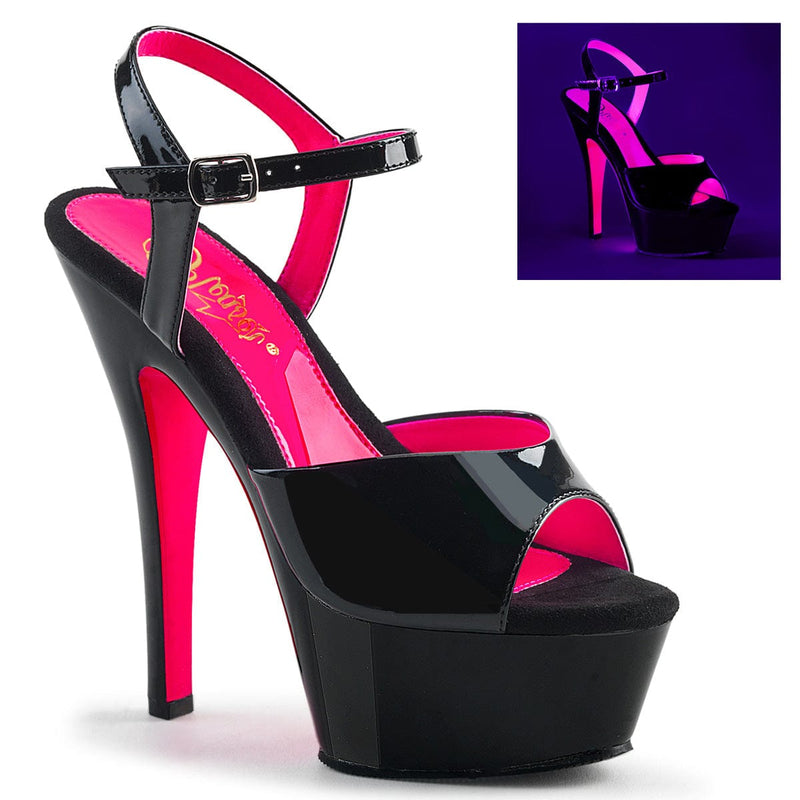 Pleaser KISS-209TT Platform Sandal (Black Patent/Black-Neon Hot Pink)