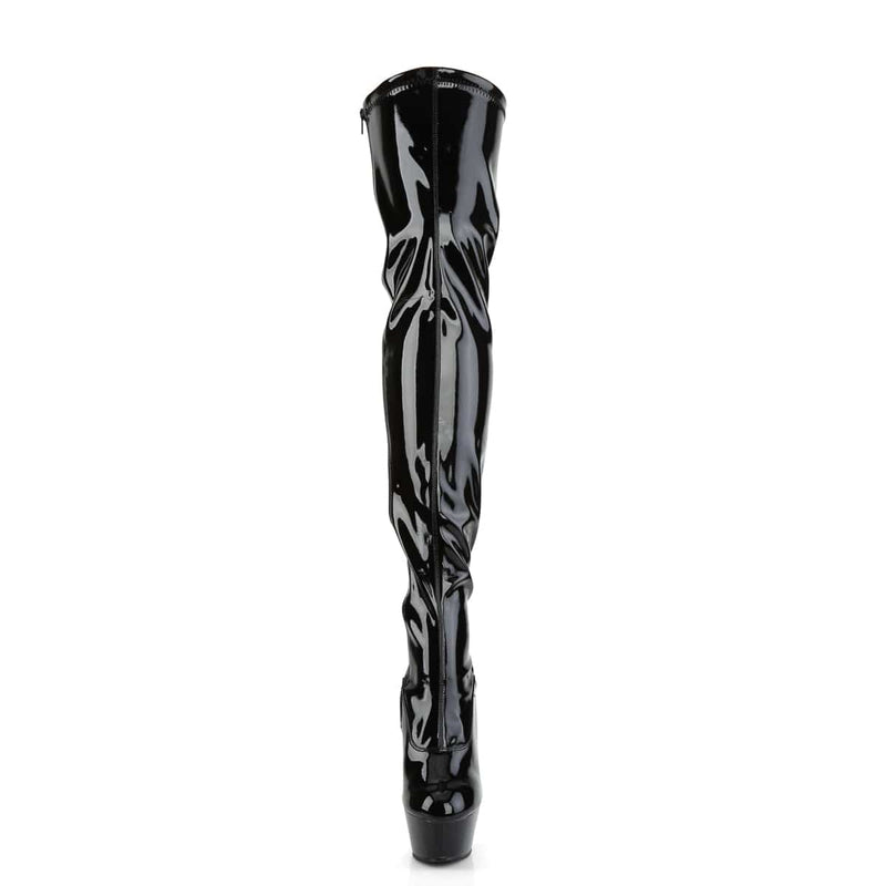 Pleaser KISS-3000 Platform Thigh High Boot (Black Stretch Patent/Black)