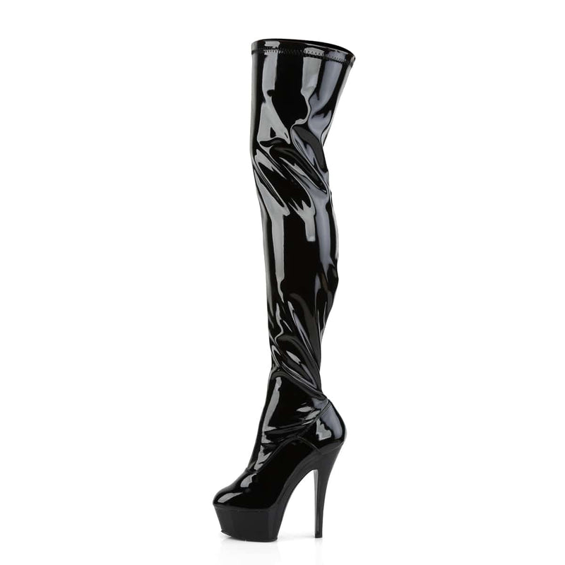 Pleaser KISS-3000 Platform Thigh High Boot (Black Stretch Patent/Black)