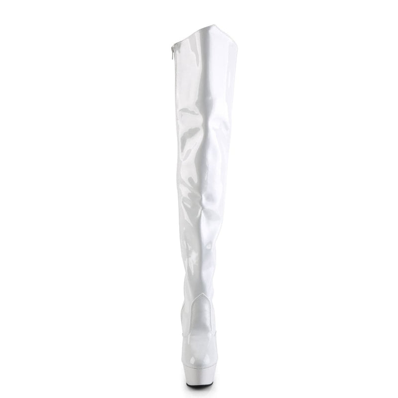 Pleaser KISS-3010 Platform Thigh High Boot (White Patent/White)