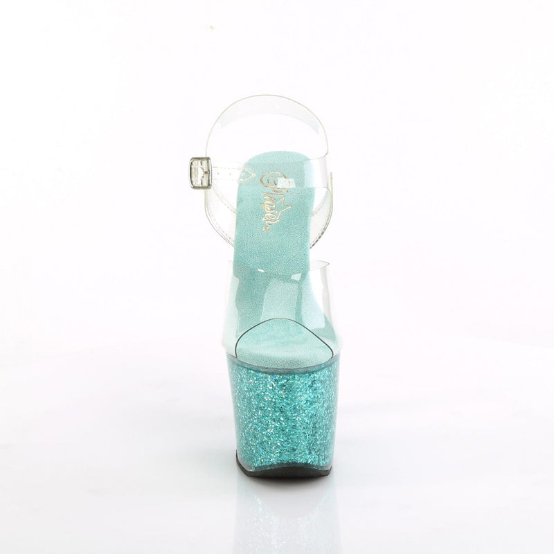 Pleaser LOVESICK-708SG Platform Sandal (Clear/Aqua multi Iridescent Glitters)