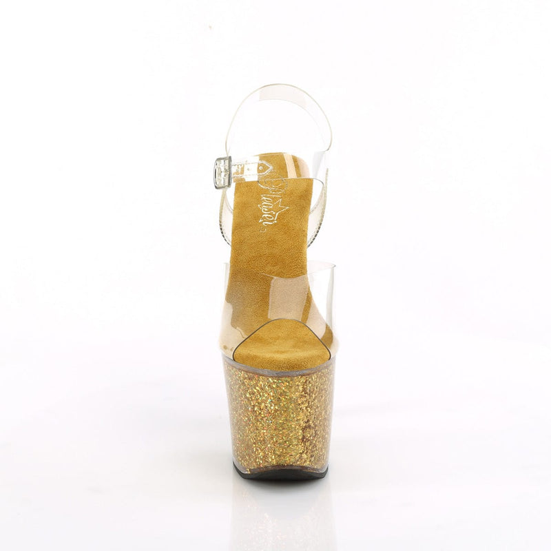 Pleaser LOVESICK-708SG Platform Sandal (Clear/Gold Multi Iridescent Glitters)