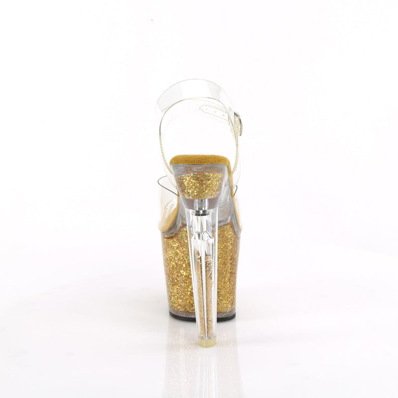 Pleaser LOVESICK-708SG Platform Sandal (Clear/Gold Multi Iridescent Glitters)