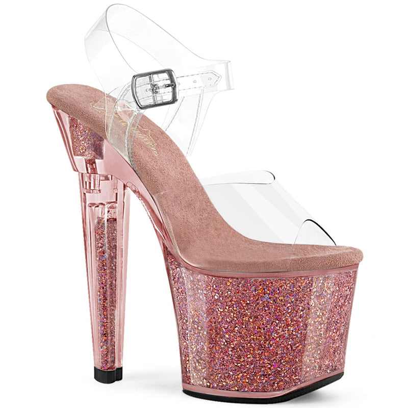 Pleaser LOVESICK-708SG Platform Sandal (Clear/Pink Multi Iridescent Glitters)
