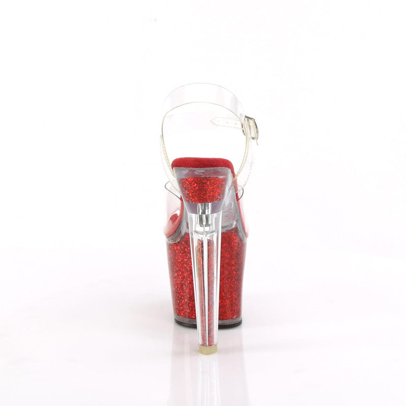 Pleaser LOVESICK-708SG Platform Sandal (Clear/Red Iridescent Glitters)