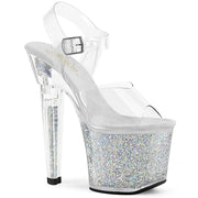 Pleaser LOVESICK-708SG Platform Sandal (Clear/Silver Multi Iridescent Glitters)