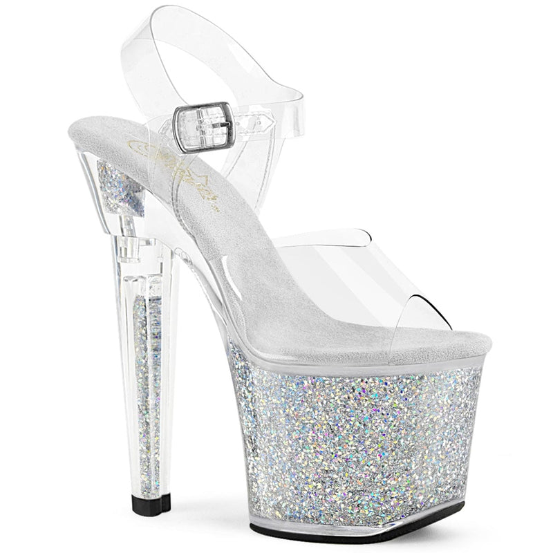 Pleaser LOVESICK-708SG Platform Sandal (Clear/Silver Multi Iridescent Glitters)