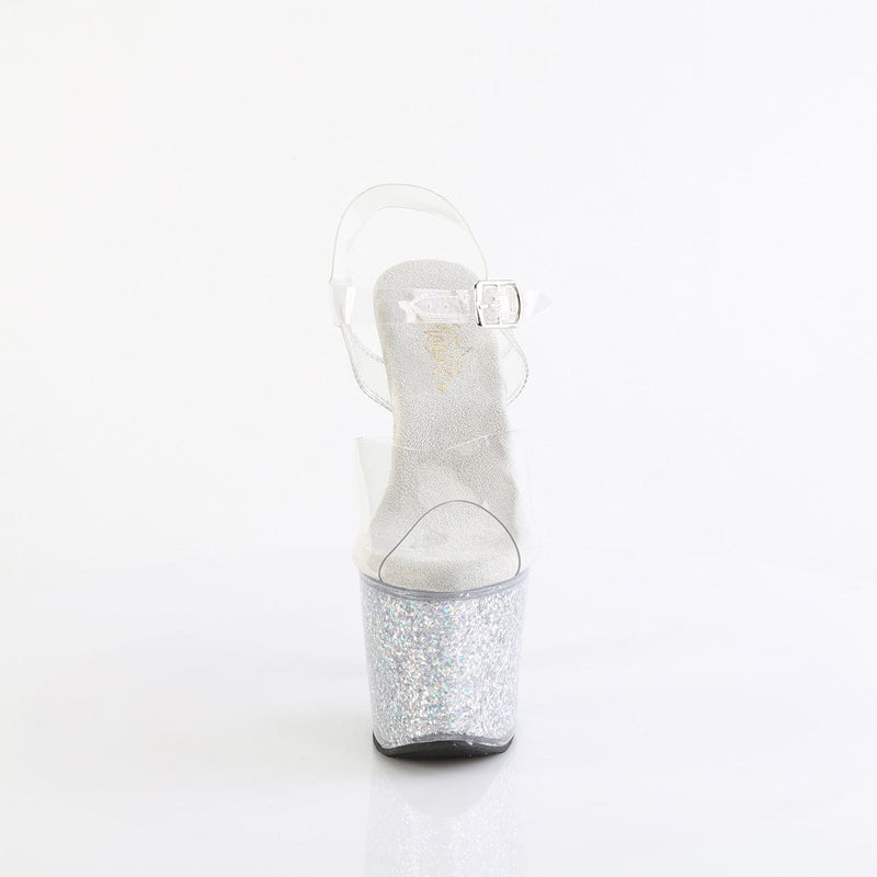 Pleaser LOVESICK-708SG Platform Sandal (Clear/Silver Multi Iridescent Glitters)