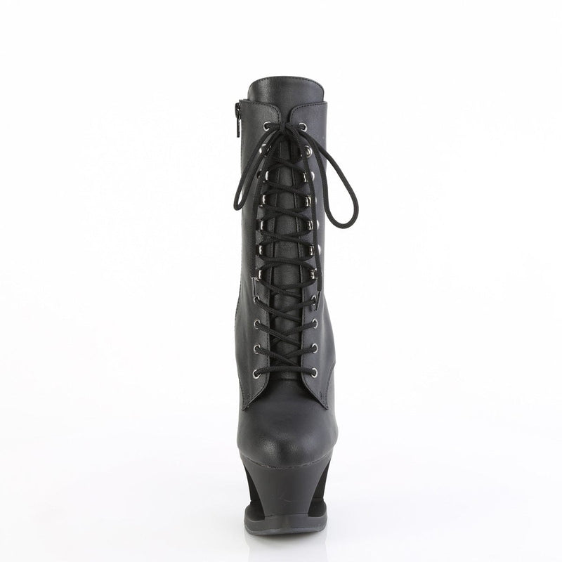 Pleaser MOON-1020SK Platform Ankle Boot (Black Faux Leather/Black-Pewter)