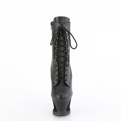 Pleaser MOON-1020SK Platform Ankle Boot (Black Faux Leather/Black-Pewter)