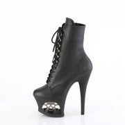 Pleaser MOON-1020SK Platform Ankle Boot (Black Faux Leather/Black-Pewter)