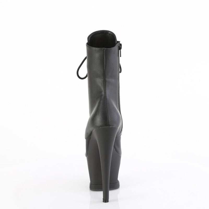 Pleaser MOON-1020SK Platform Ankle Boot (Black Faux Leather/Black-Pewter)