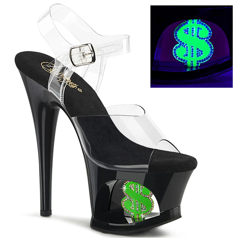 Pleaser MOON-708USD Platform Sandal (Clear/Black-Neon Green)