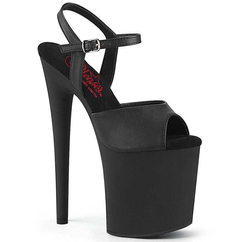Pleaser NAUGHTY-809 Platform Sandal (Black Faux Leather/Black Matte)