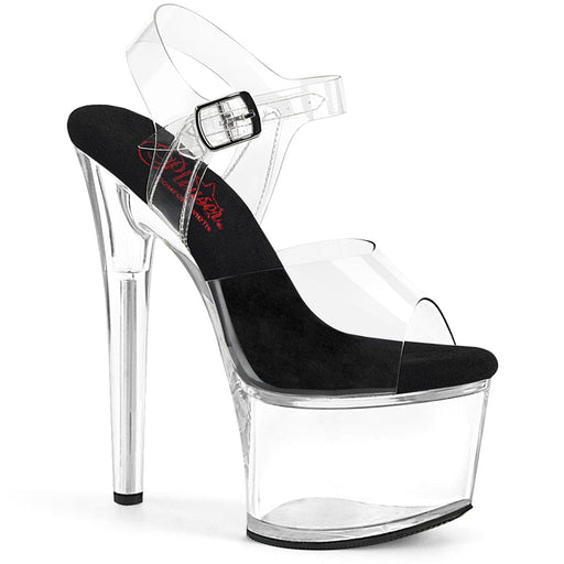 Pleaser PASSION-708 Platform Sandal (Clear-Black/Clear)