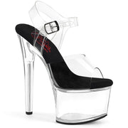 Pleaser PASSION-708 Platform Sandal (Clear-Black/Clear)