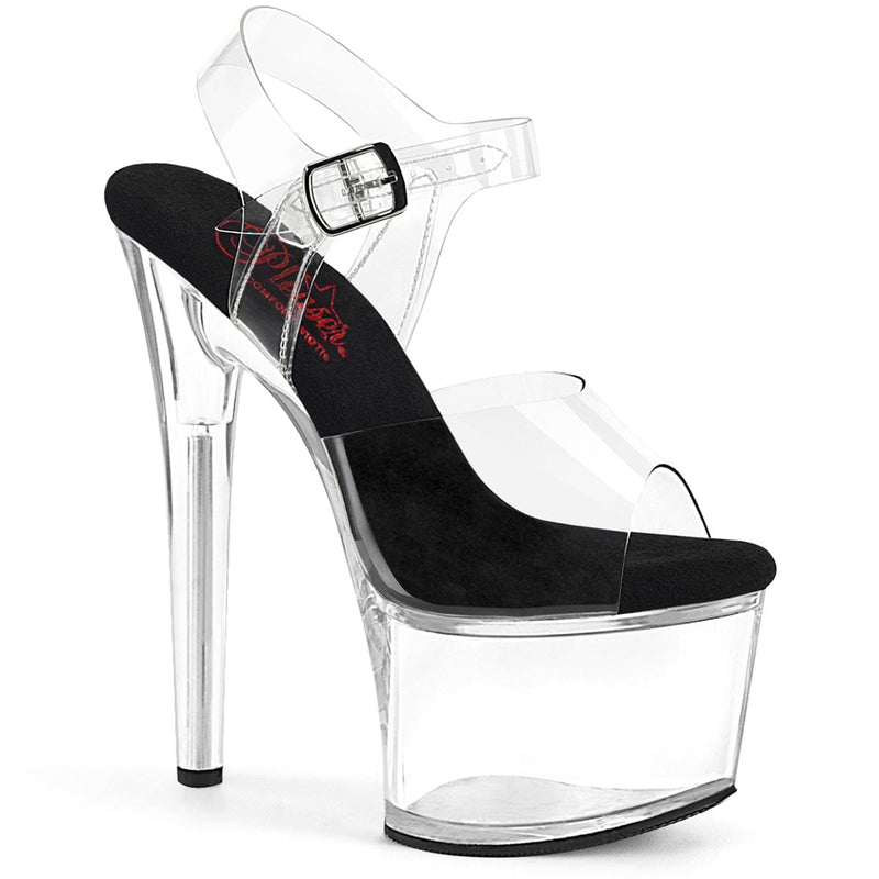 Pleaser PASSION-708 Platform Sandal (Clear-Black/Clear)